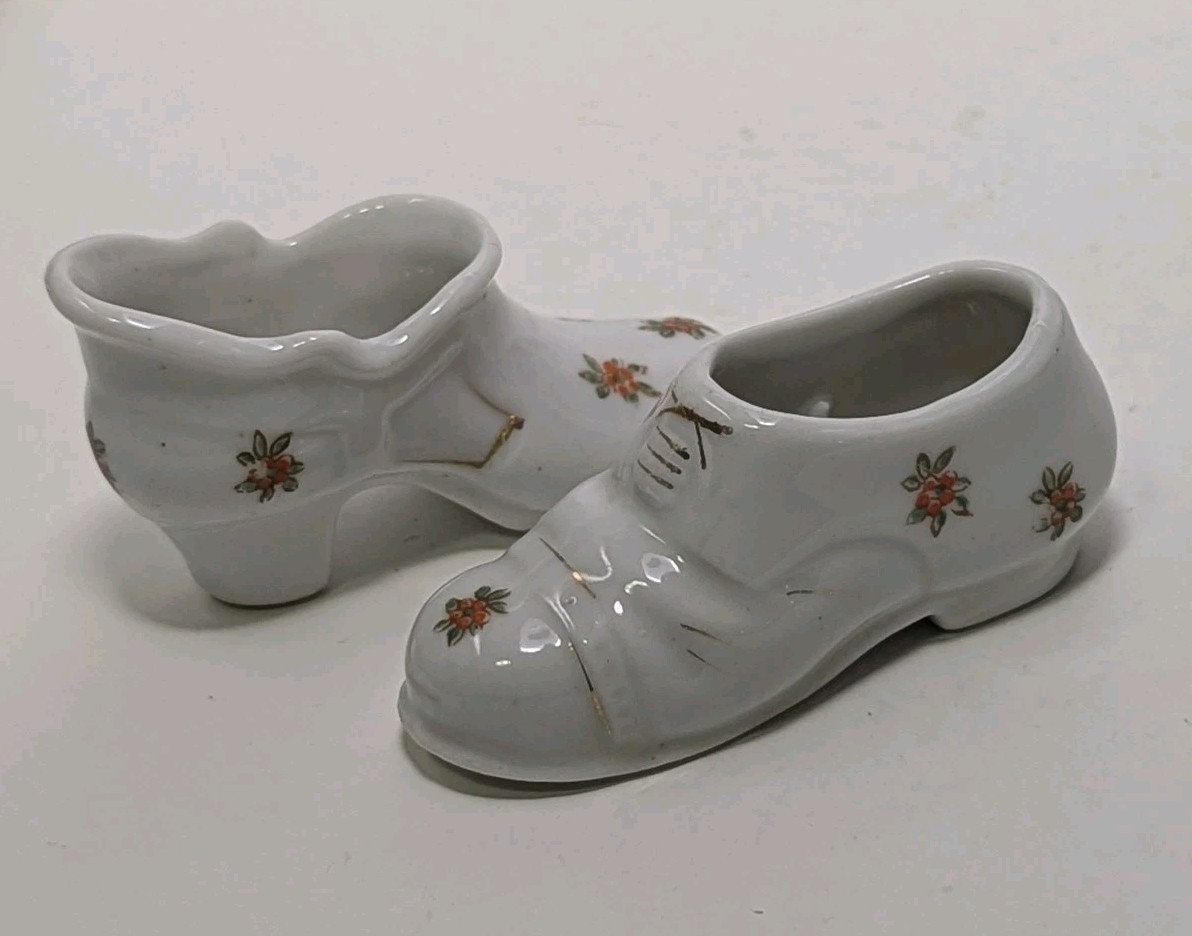 Vintage Hand Painted Porcelain Pair of Shoes from  Japan