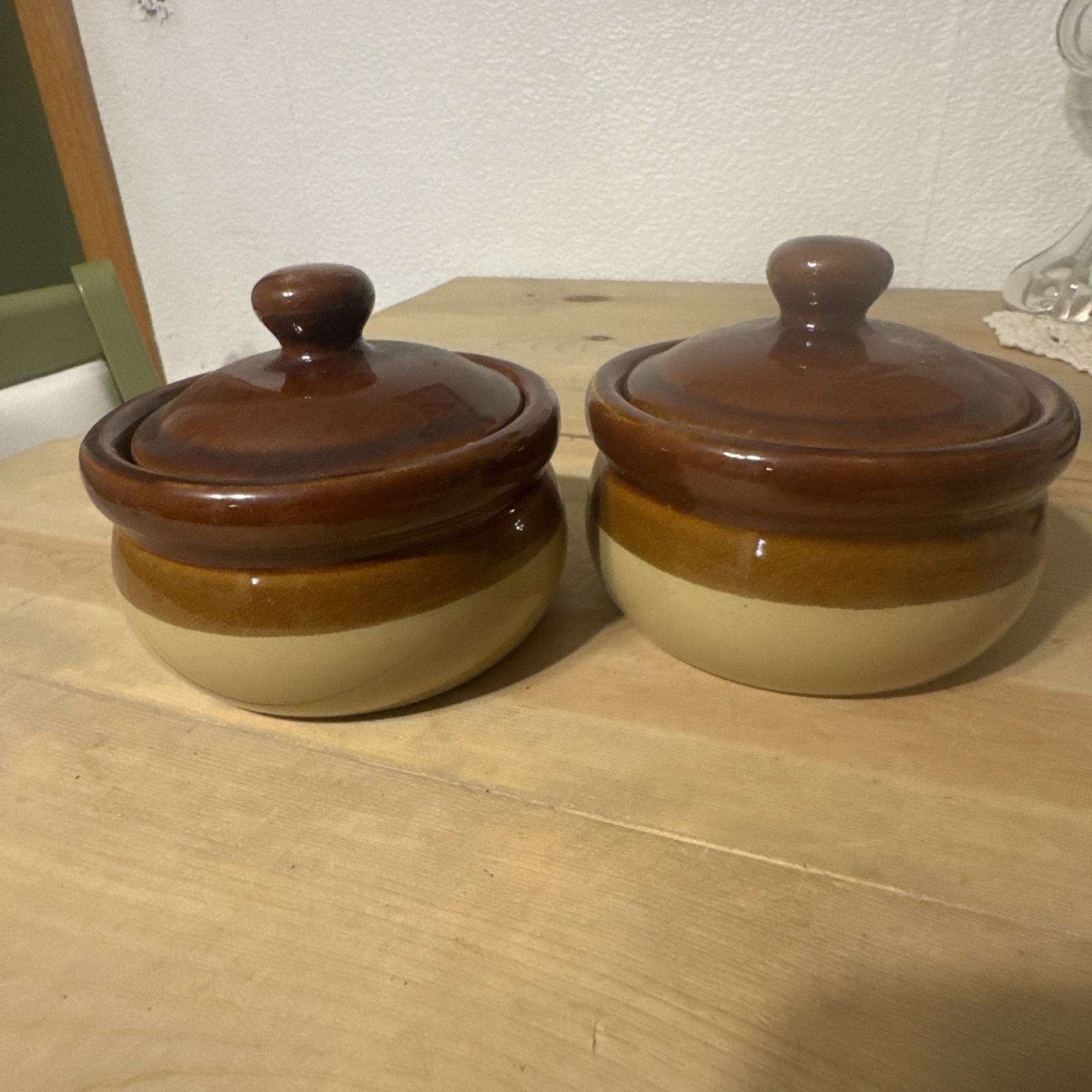Pair of vintage Potpourri Press glazed stoneware crocks Taiwan 1970s MCM Cottage