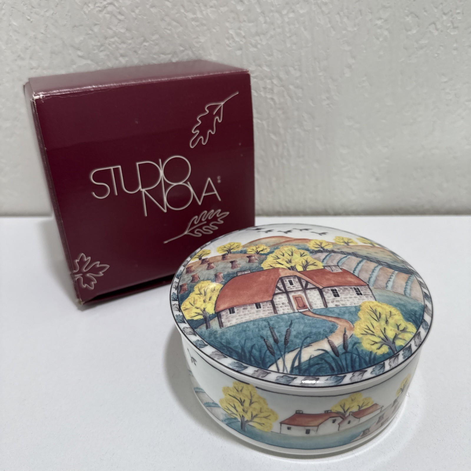 VTG Studio Nova Seasons Autumn Covered Trinket Box Japan Original Box 4.75” HTF