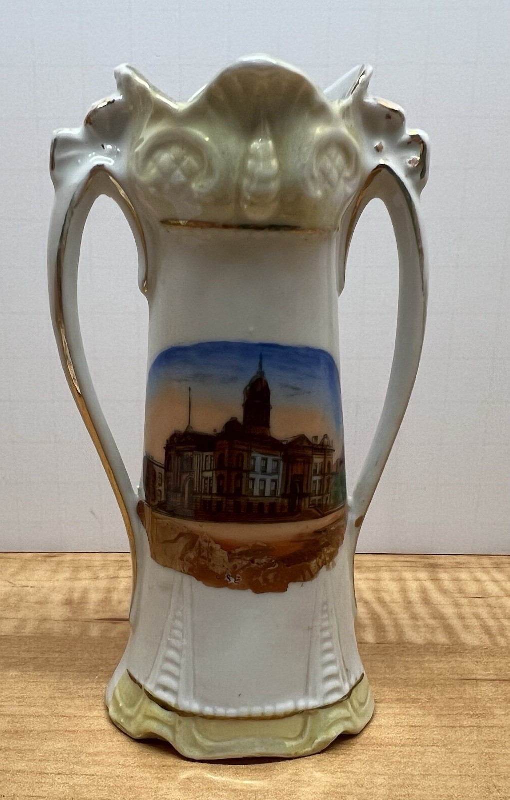 Antique Porcelain Double Handled Souvenir Vase