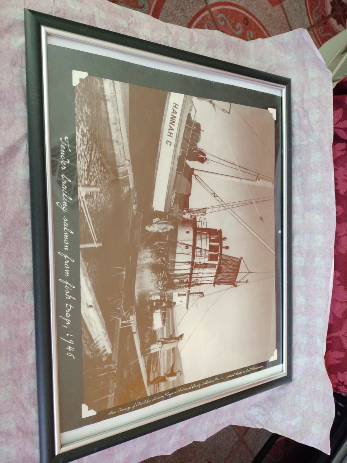 Vintage Lithograph Print Framed 1946 Alaska Salmon Fish Trap Hannah C Boat Vintage Lithograph Print Framed 1946 Alaska Salmon Fish Trap Hannah C Boat