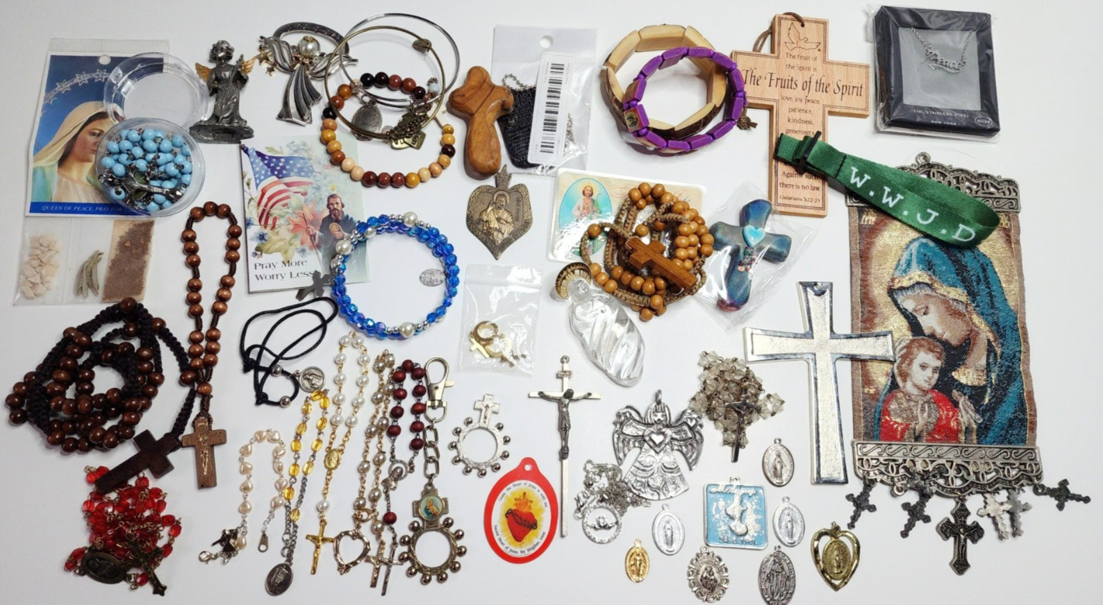 Vintage Catholic Religious Bundle - Rosary Medal Crucifix Angel Jewelry LOT