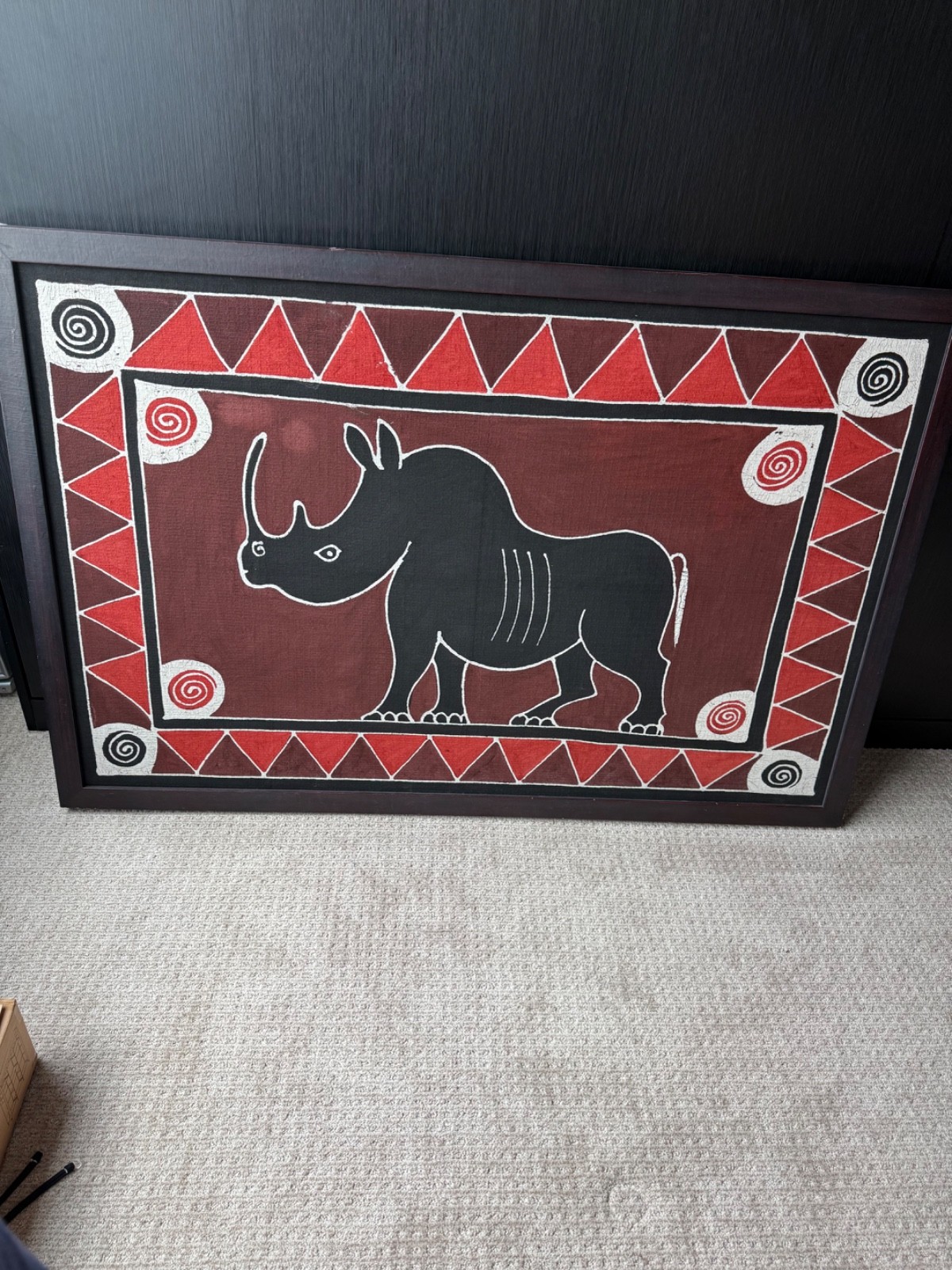 African Art Large 5x3.5 feet, striking rhino painting from Africa