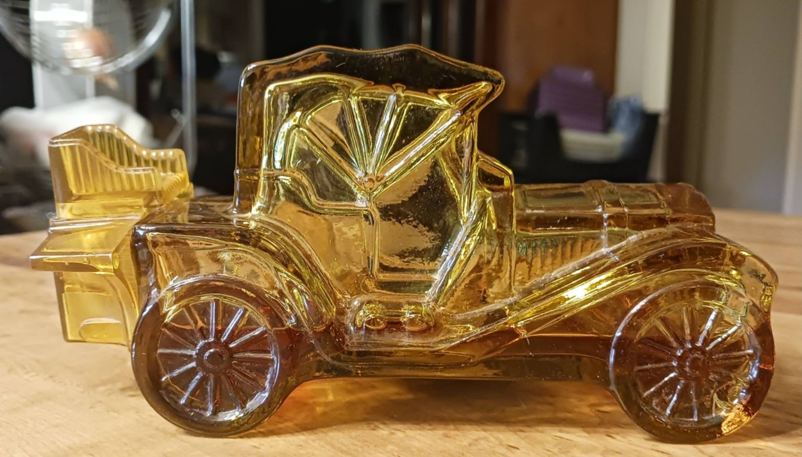 Vintage 1970s Avon Packard Roadster Amber Glass Decanter Car Bottle - PART FULL