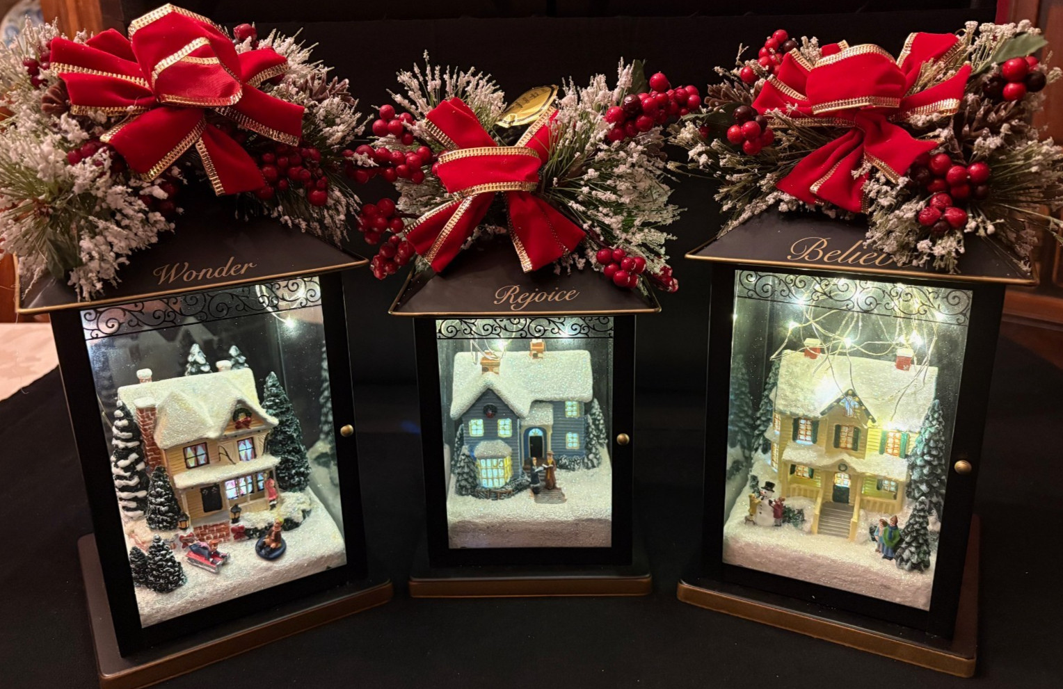 Set 3 Thomas Kinkade Illuminated Sparkle of the Season Holiday Lanterns w/ Certs Set 3 Thomas Kinkade Illuminated Sparkle of the Season Holiday Lanterns w/ Certs