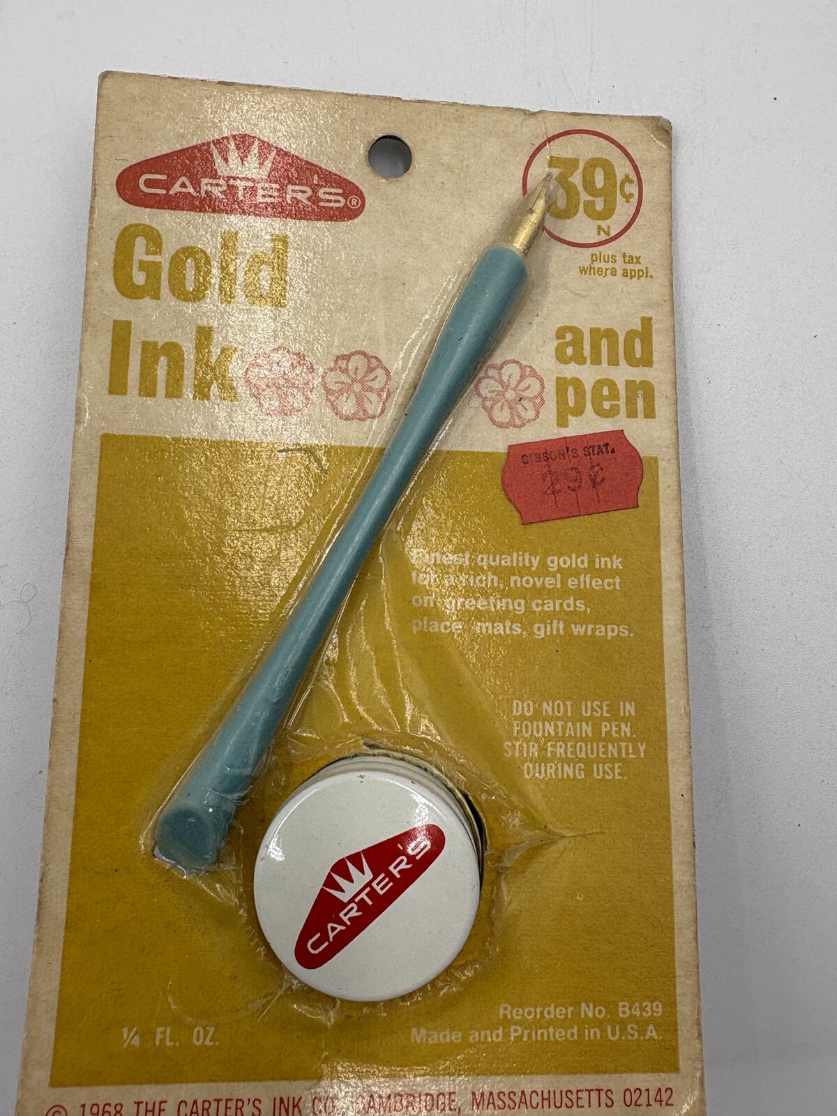 Vintage 1968 Carter\'s Gold Ink and Pen Set NOS Sealed B439