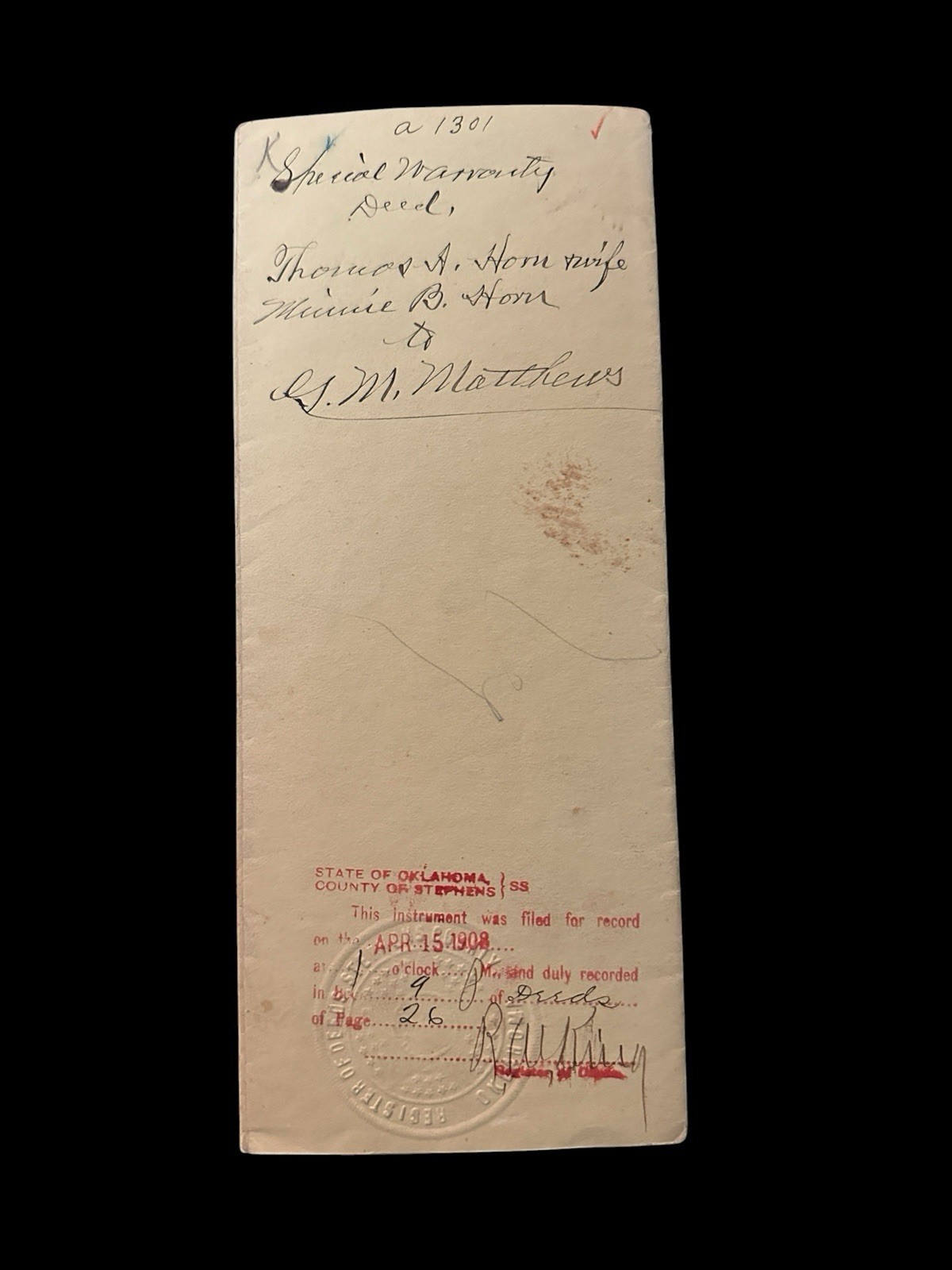 1906 Oklahoma Indian Territory Special Warranty Deed Comanche County Land Rare-2