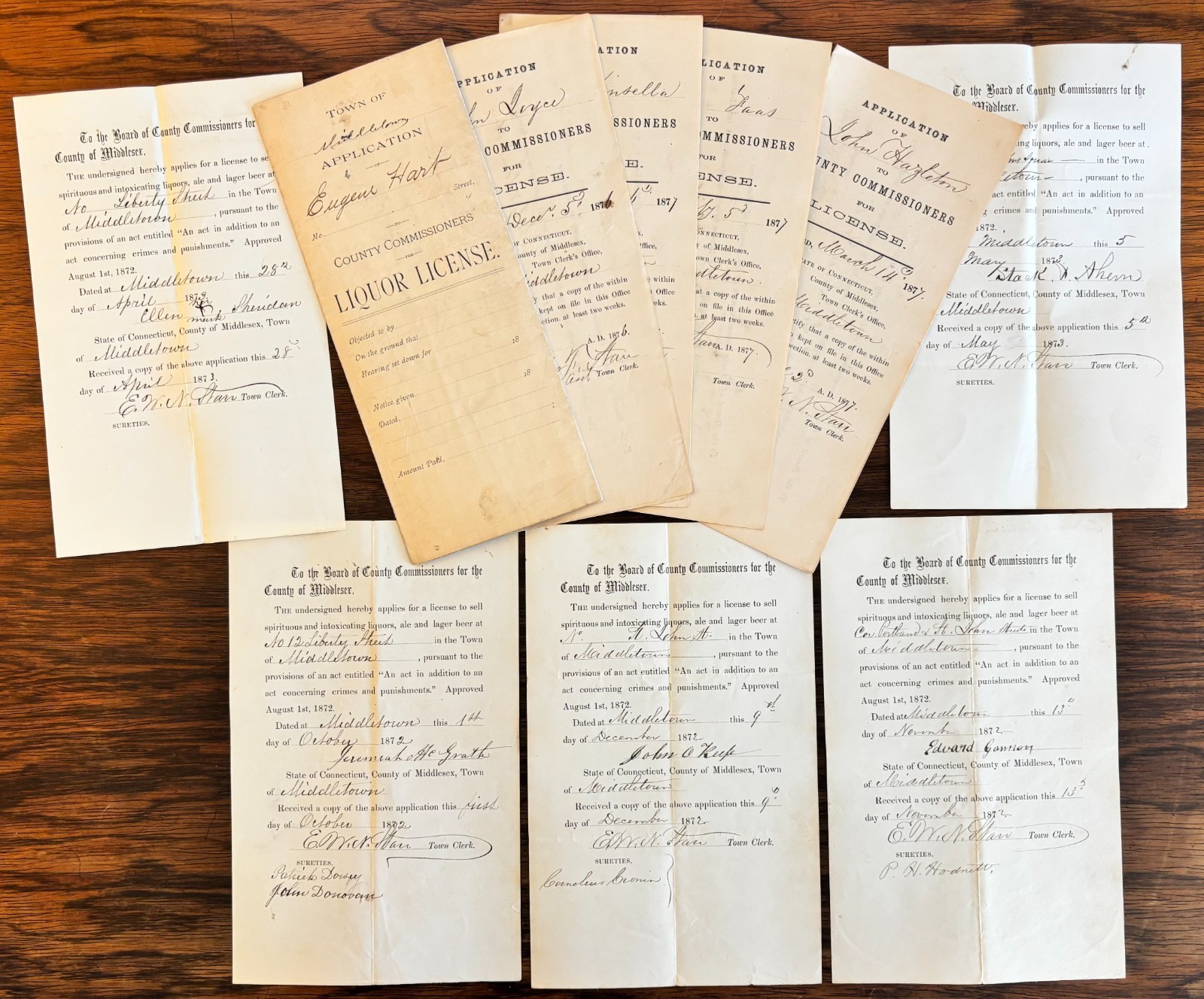 1870s MIDDLETOWN CT LIQUOR LICENSE POST-PROHIBITION ERA BEER BREWERIANA BARWARE