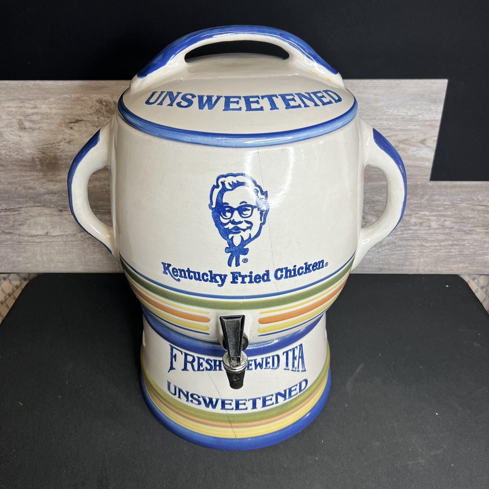 Vintage Kentucky Fried Chicken Unsweetened Tea Dispenser Stoneware 3pc Crock
