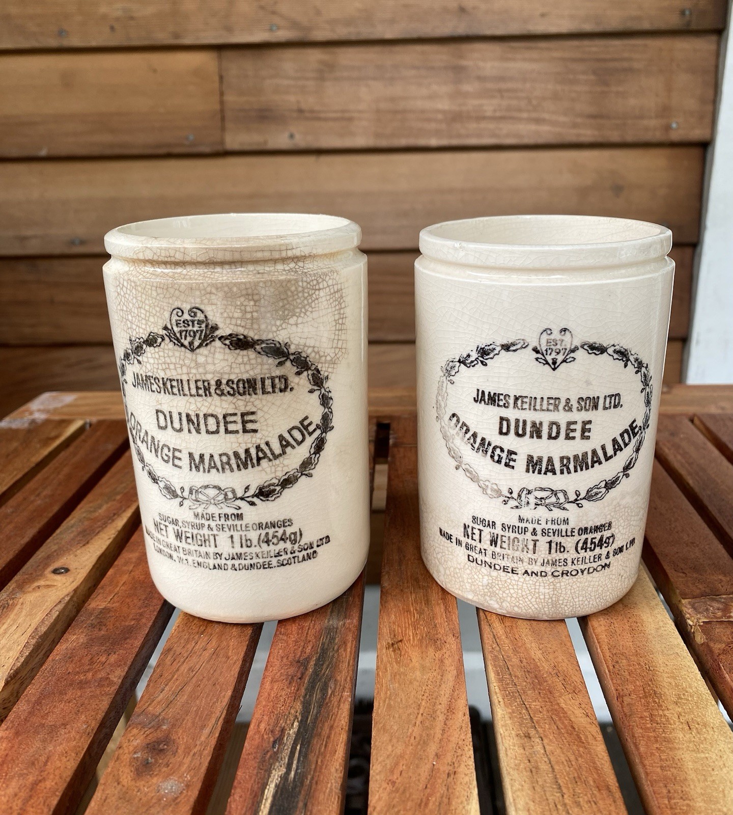 Antique James Keiller & Son Ltd Dundee Orange Marmalade Stoneware Jars 2 No Lids