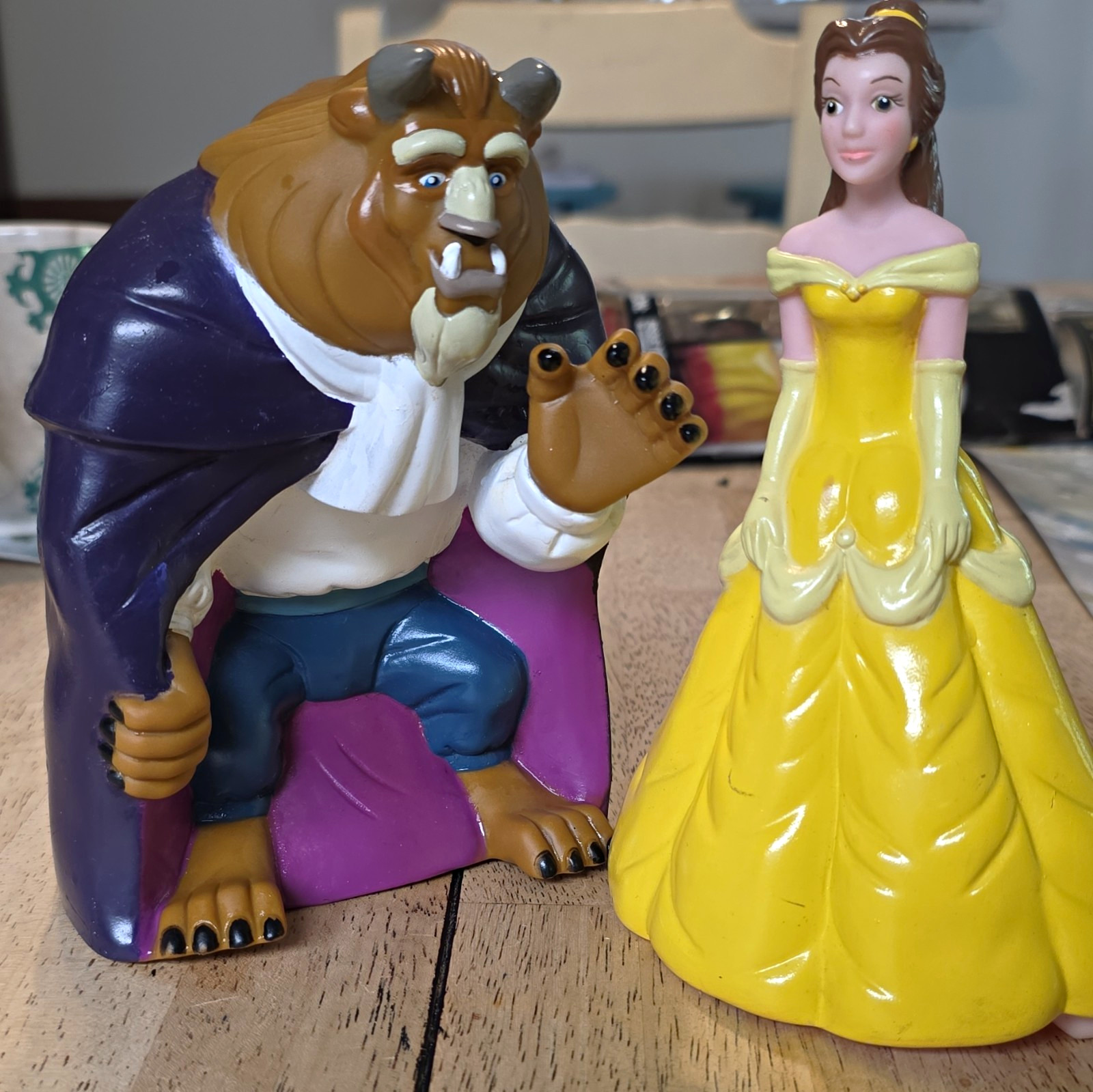 Vintage 1992 Pizza Hut Disney Beauty & Beast Belle & Beast Hand Puppets Set Pair