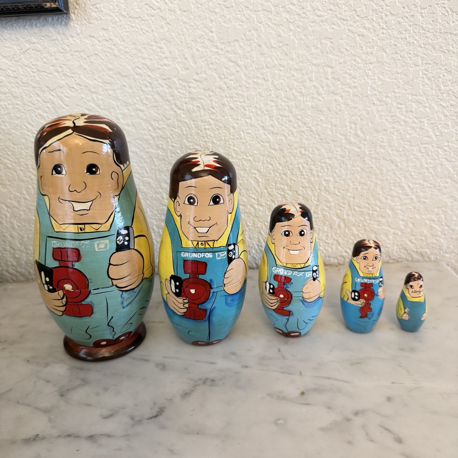 Vintage Russian nesting doll set hand painted Business Men Workers Mechanic