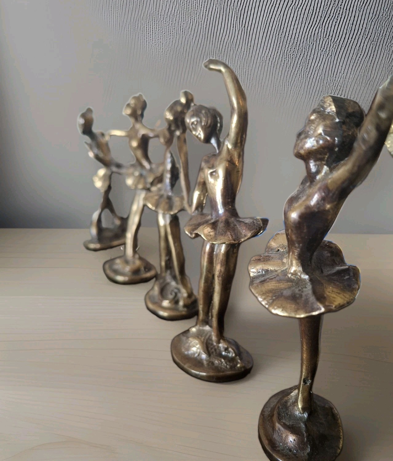 Vintage Solid Brass  Set Of Five Beautiful Ballerinas Sculptures 4-4.5\