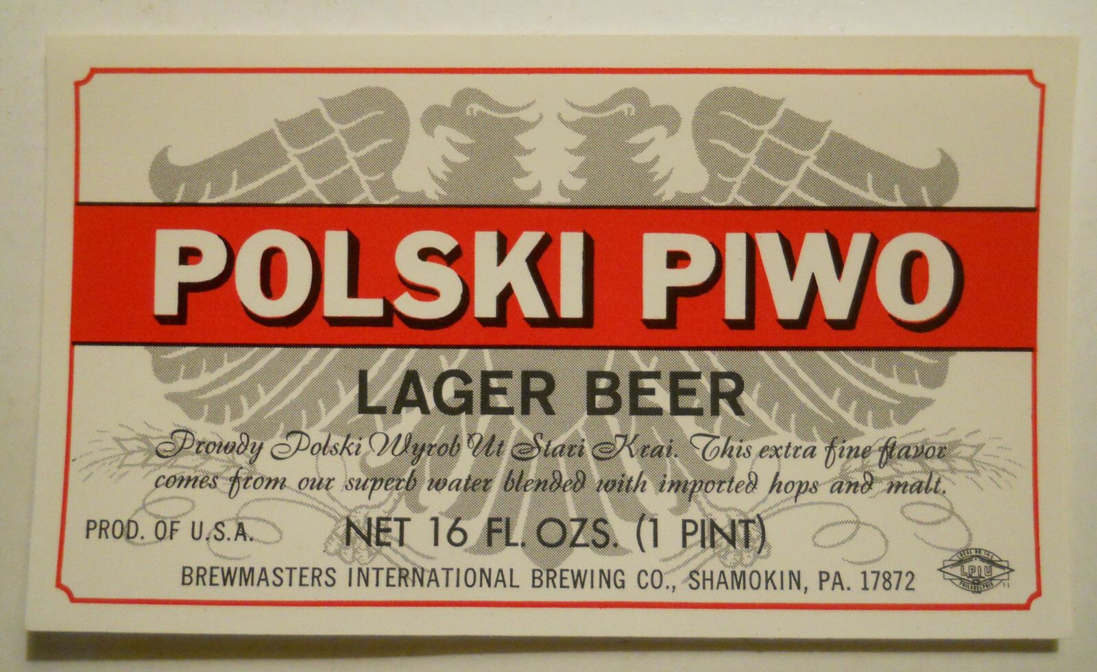 VIntage Polski Piwo Lager Beer (Shamokin, Pennsylvania) Beer Bottle Label VIntage Polski Piwo Lager Beer (Shamokin, Pennsylvania) Beer Bottle Label