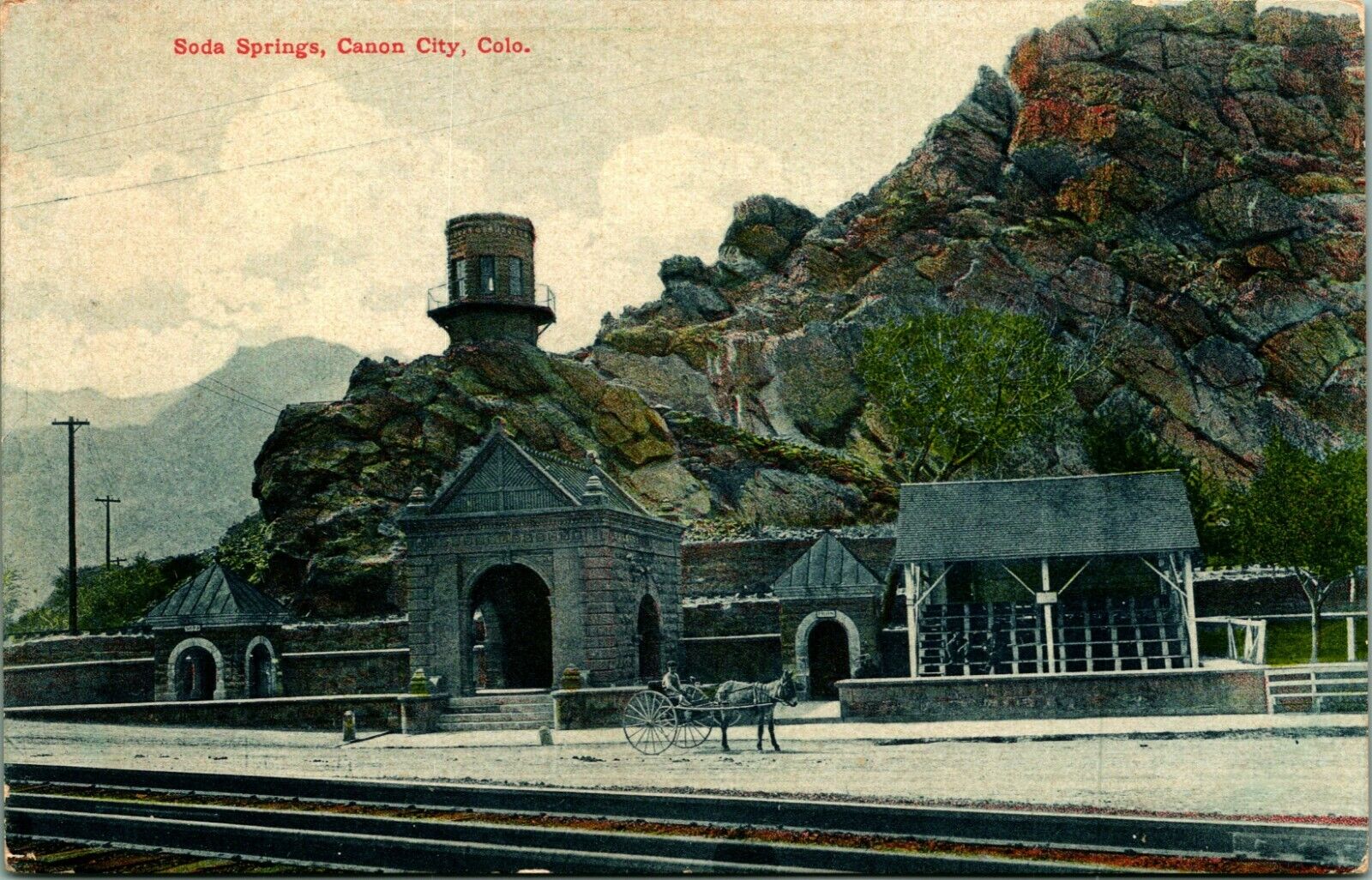 Soda Springs Horse Cart Canon City Colorado CO UNP DB Postcard 1910s