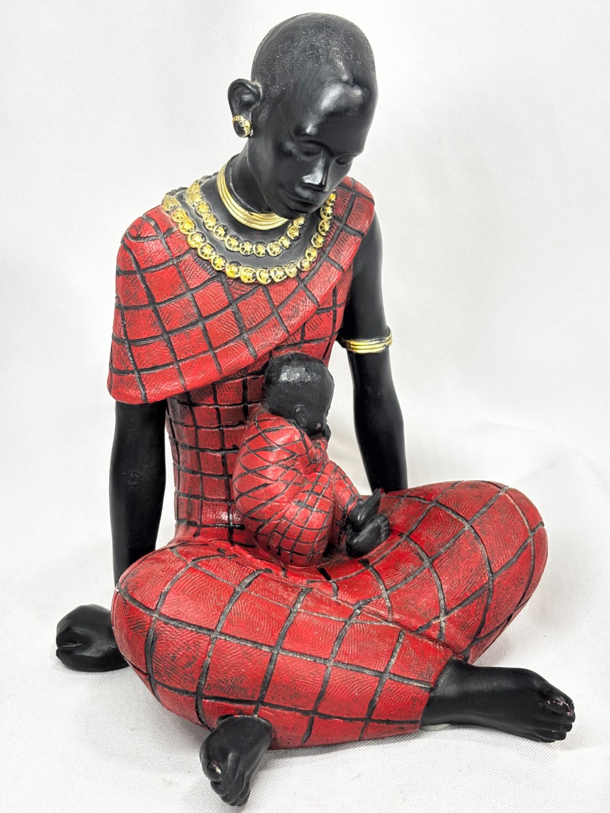 African Mother/Child Woman Hand Painted Maasai Tribal Resin Sculpture 8\ African Mother/Child Woman Hand Painted Maasai Tribal Resin Sculpture 8\