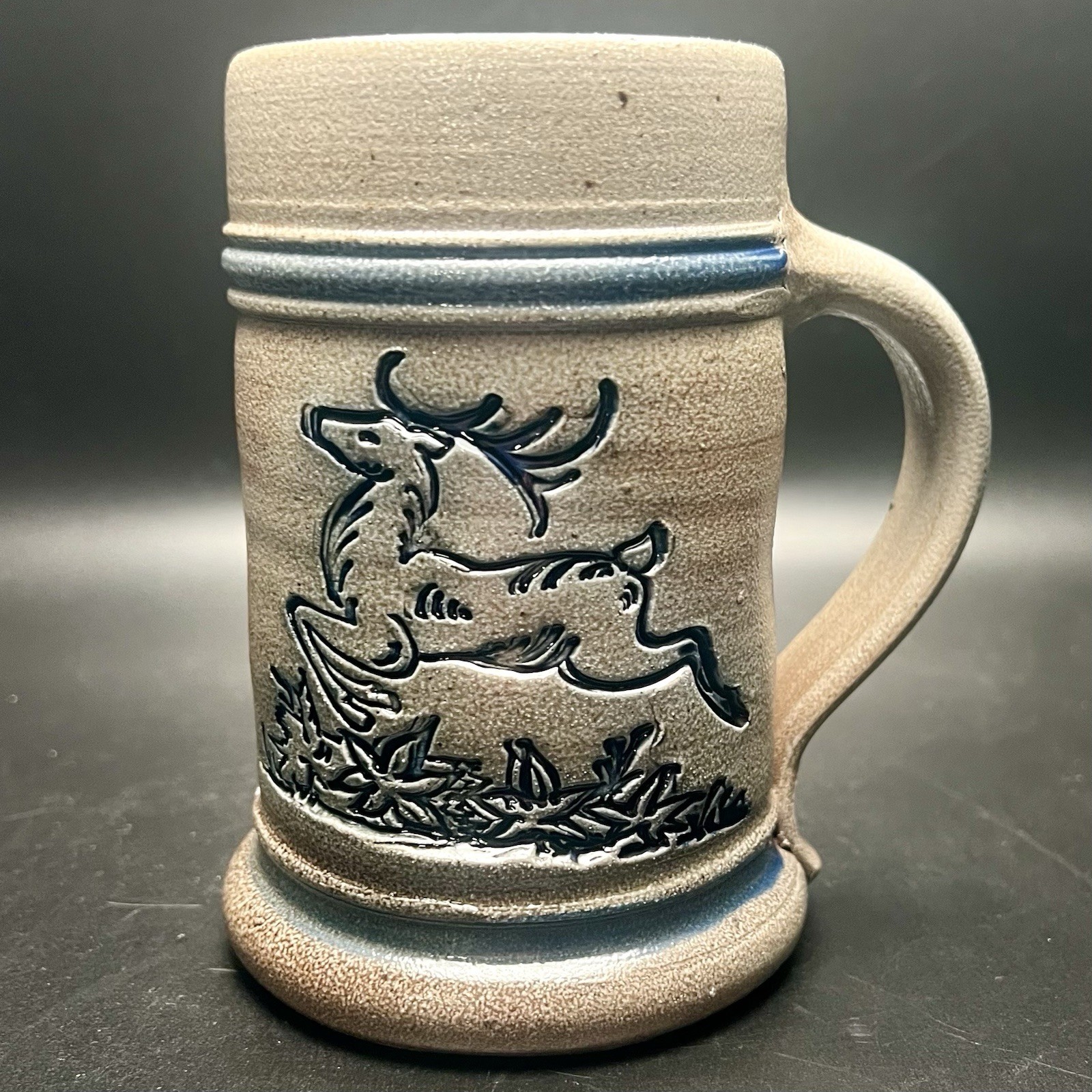 VTG Rowe Pottery Works Reindeer Mug Stein Christmas Salt Glazed Stoneware 2001