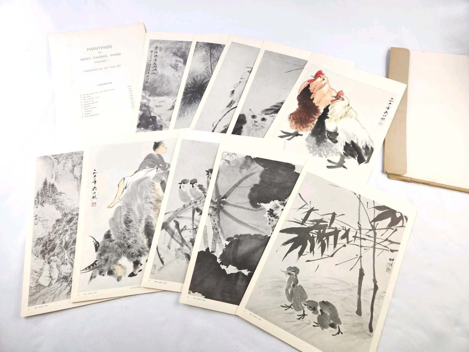 Vtg 10 Art Prints Woo Chong Yung Wu Zhongxiong Painter Artist Rooster Chinese
