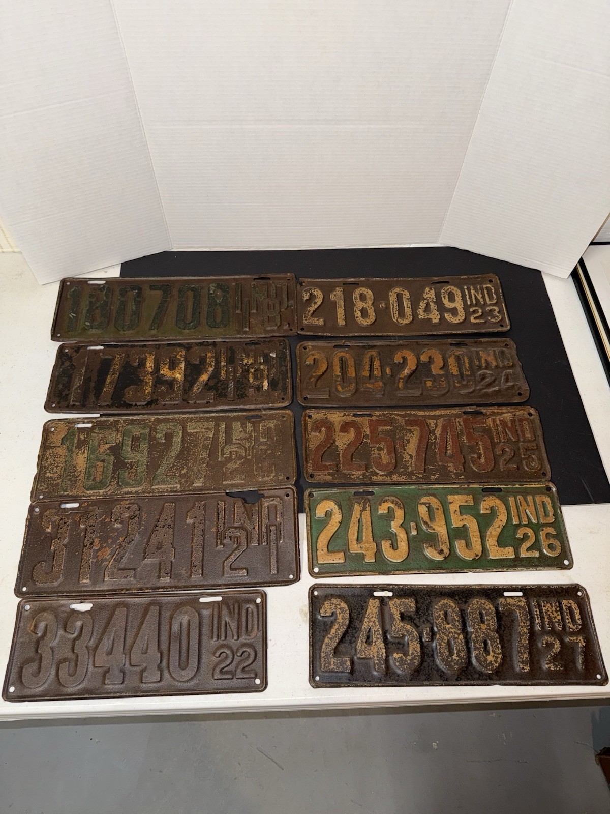 1918-1927 Indiana License Plate Lot 10 Consecutive Years Antique Vintage Plates