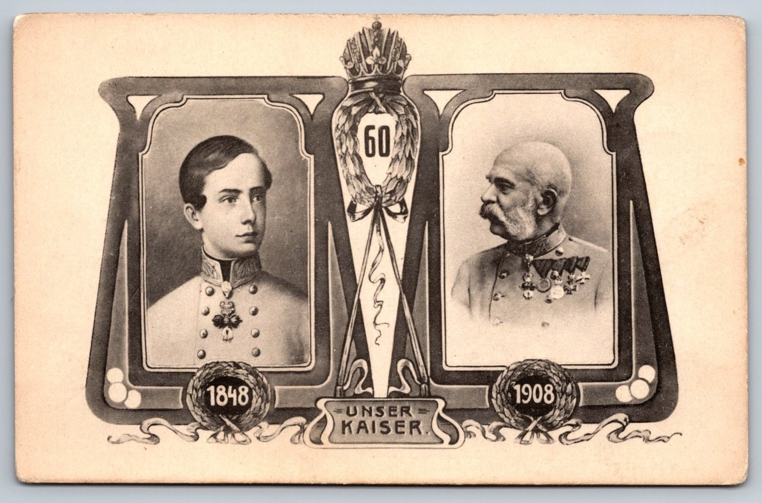 1908 Franz Joseph I Austria-Hungary 60 Year Reign Jubilee Postcard Unser Kaiser 1908 Franz Joseph I Austria-Hungary 60 Year Reign Jubilee Postcard Unser Kaiser