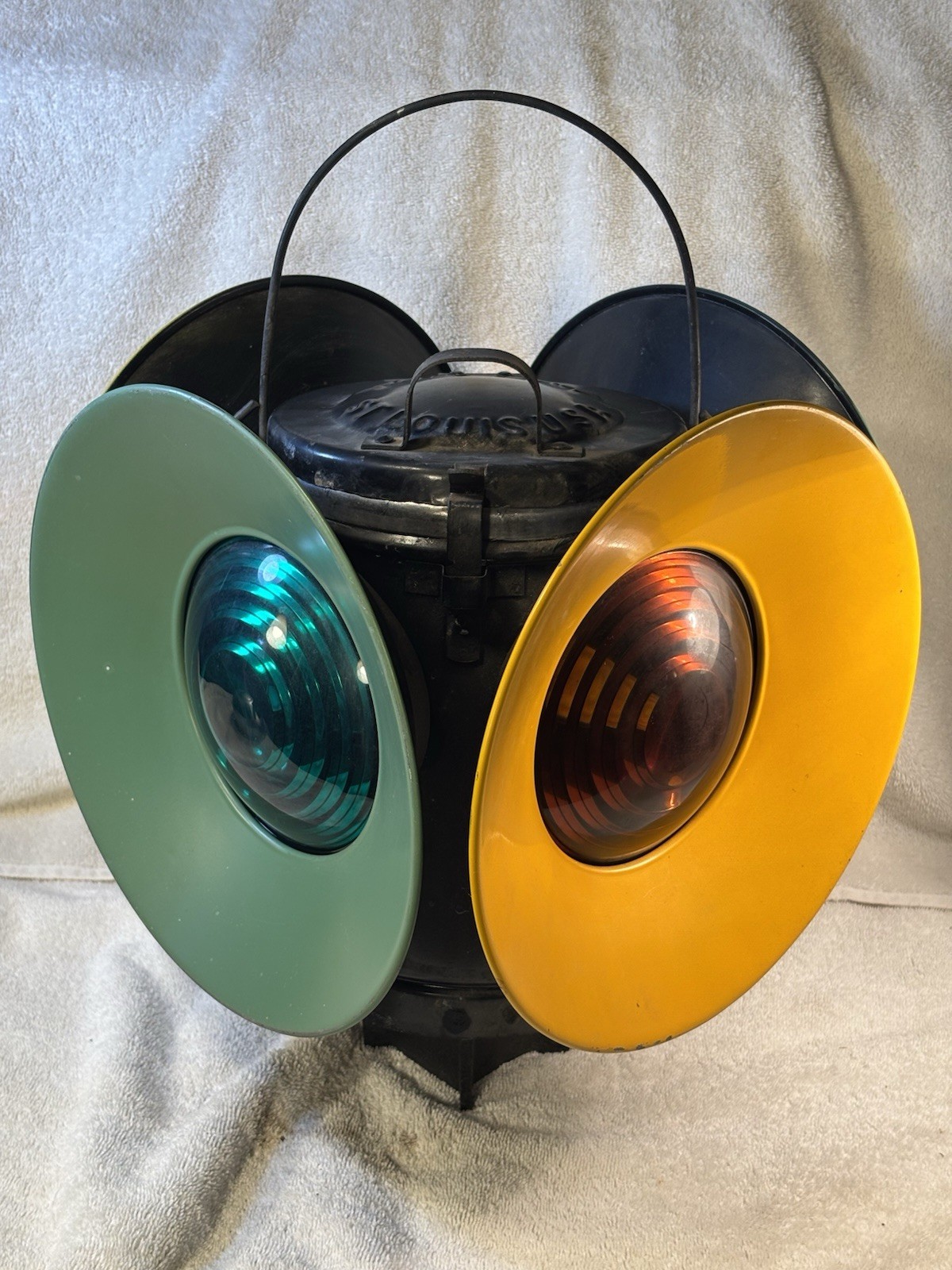 VTG Handlan St. Louis Railroad Switch Signal Lantern Metal Lamp Red/Green Lenses VTG Handlan St. Louis Railroad Switch Signal Lantern Metal Lamp Red/Green Lenses