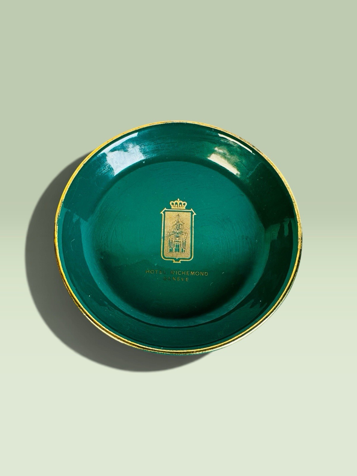 Vintage Hotel Richemond Geneve Switzerland Dish Fuhrmann Neuchatel Green Gold