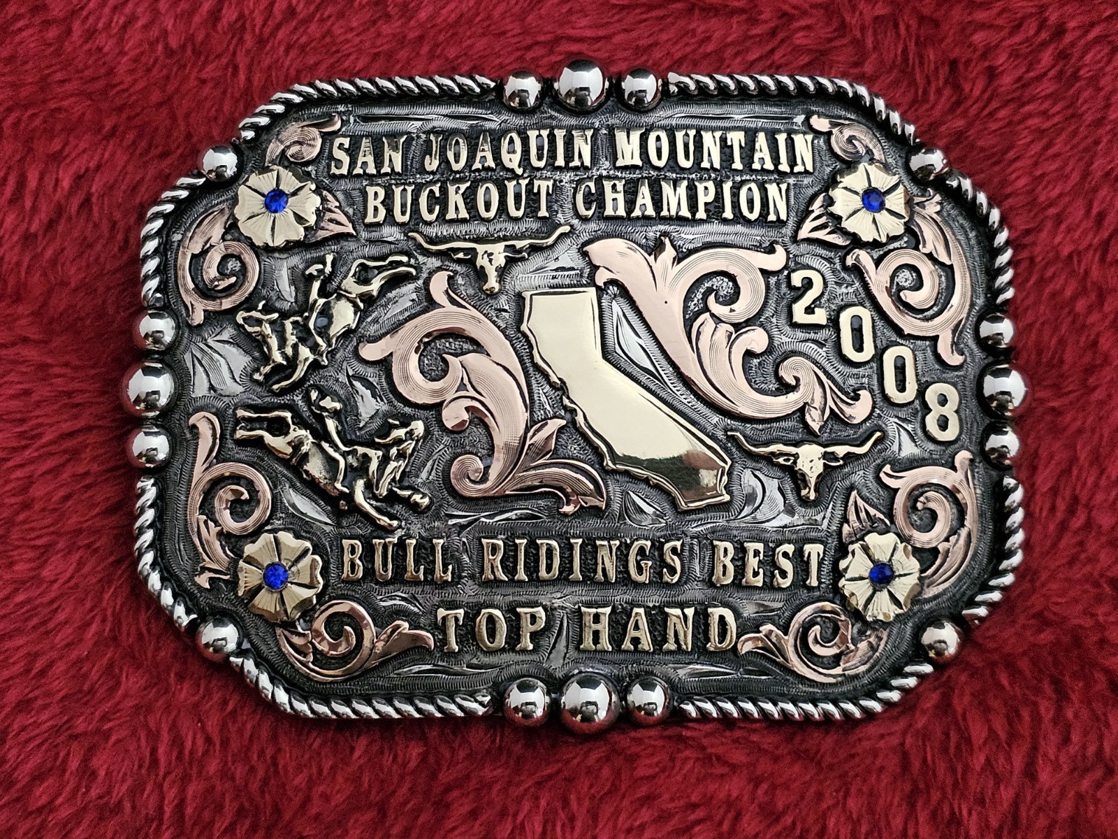 California Rodeo X~Treme☆2008☆Bullriding Champion☆TROPHY BUCKLE☆San Joaquin☆W89