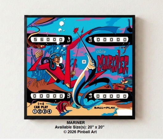 Bally “Mariner” (1971) – LED Illuminated Pinball Wall Art – 20x20 Bally “Mariner” (1971) – LED Illuminated Pinball Wall Art – 20x20