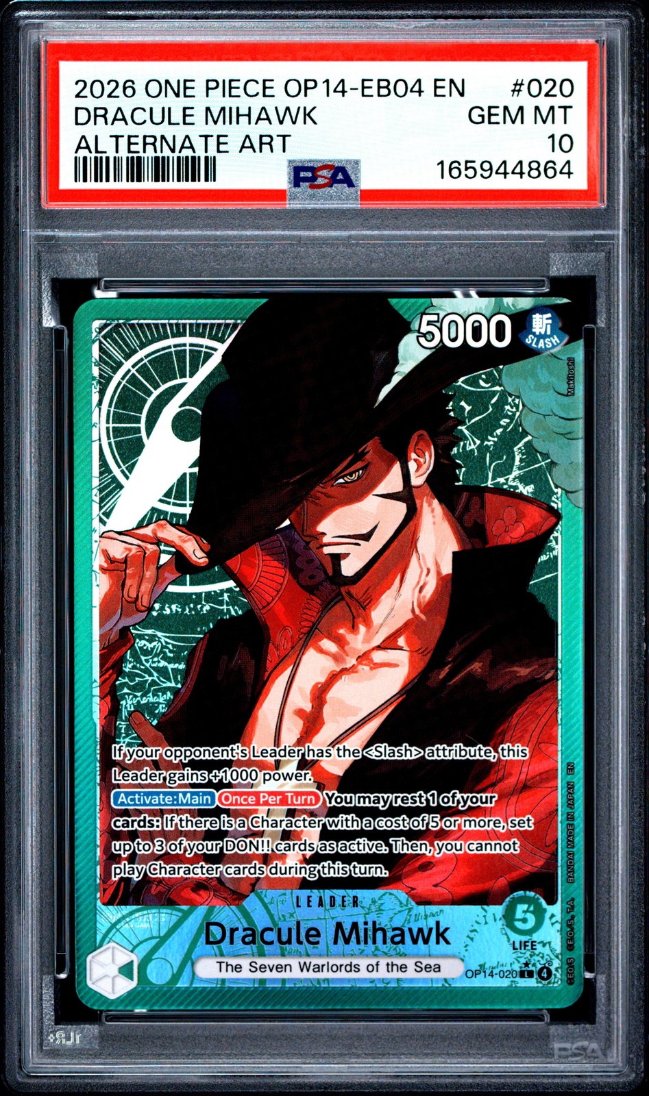 2026 ONE PIECE OP14-EB04-THE AZURE SEA'S SEVEN #020 DRACULE MIHAWK PSA 10