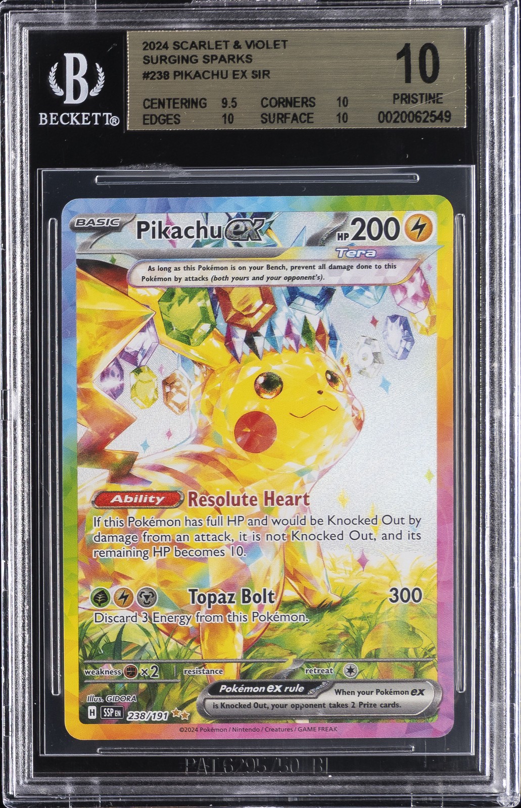 2024 SURGING SPARKS #238 PIKACHU EX BGS 10