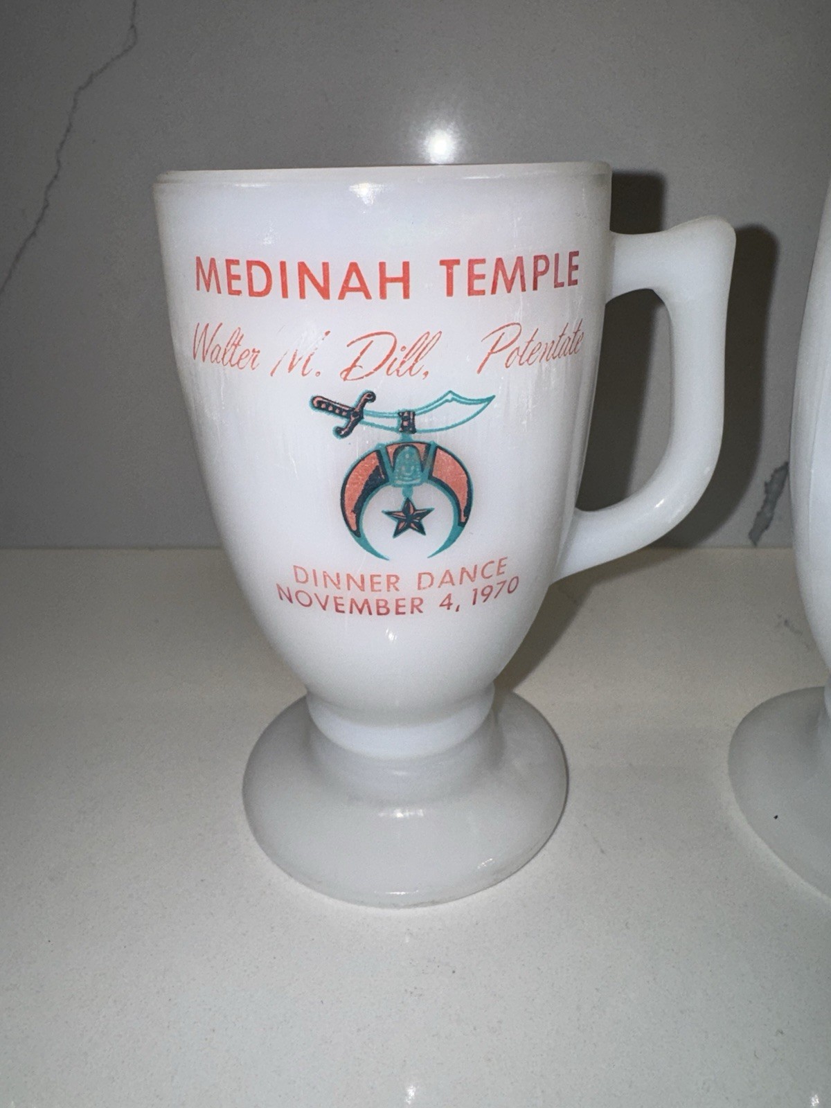 Vintage Medinah Temple Shriners Milk Glass Footed Mug Chicago 50th Anniversary Vintage Medinah Temple Shriners Milk Glass Footed Mug Chicago 50th Anniversary