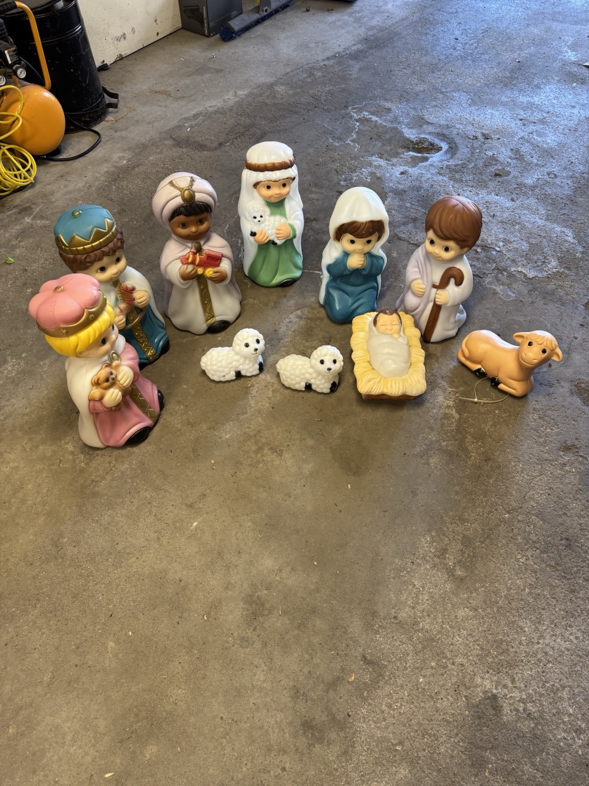 Vintage 10 Piece Children Nativity Set Lighted Christmas Blow Mold Vintage 10 Piece Children Nativity Set Lighted Christmas Blow Mold