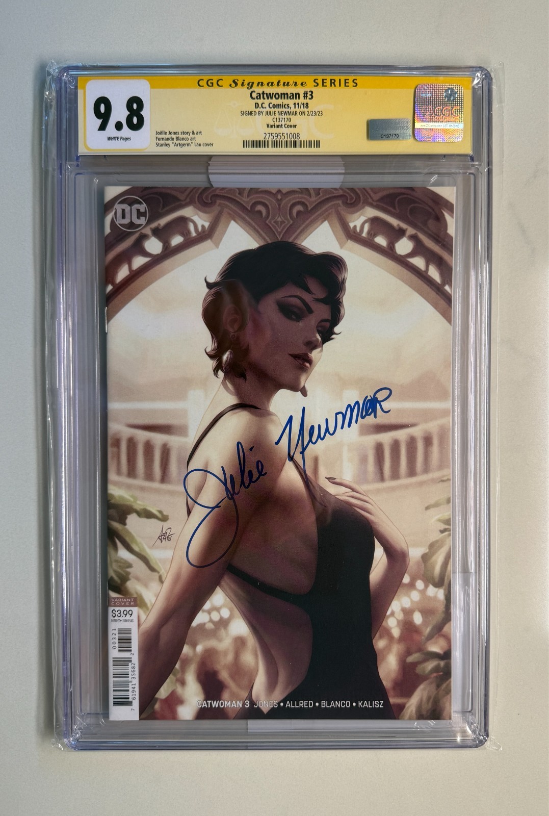 Catwoman 3 CGC 9.8 SS Signed Julie Newmar Artgerm Variant 1966 Batman Auto