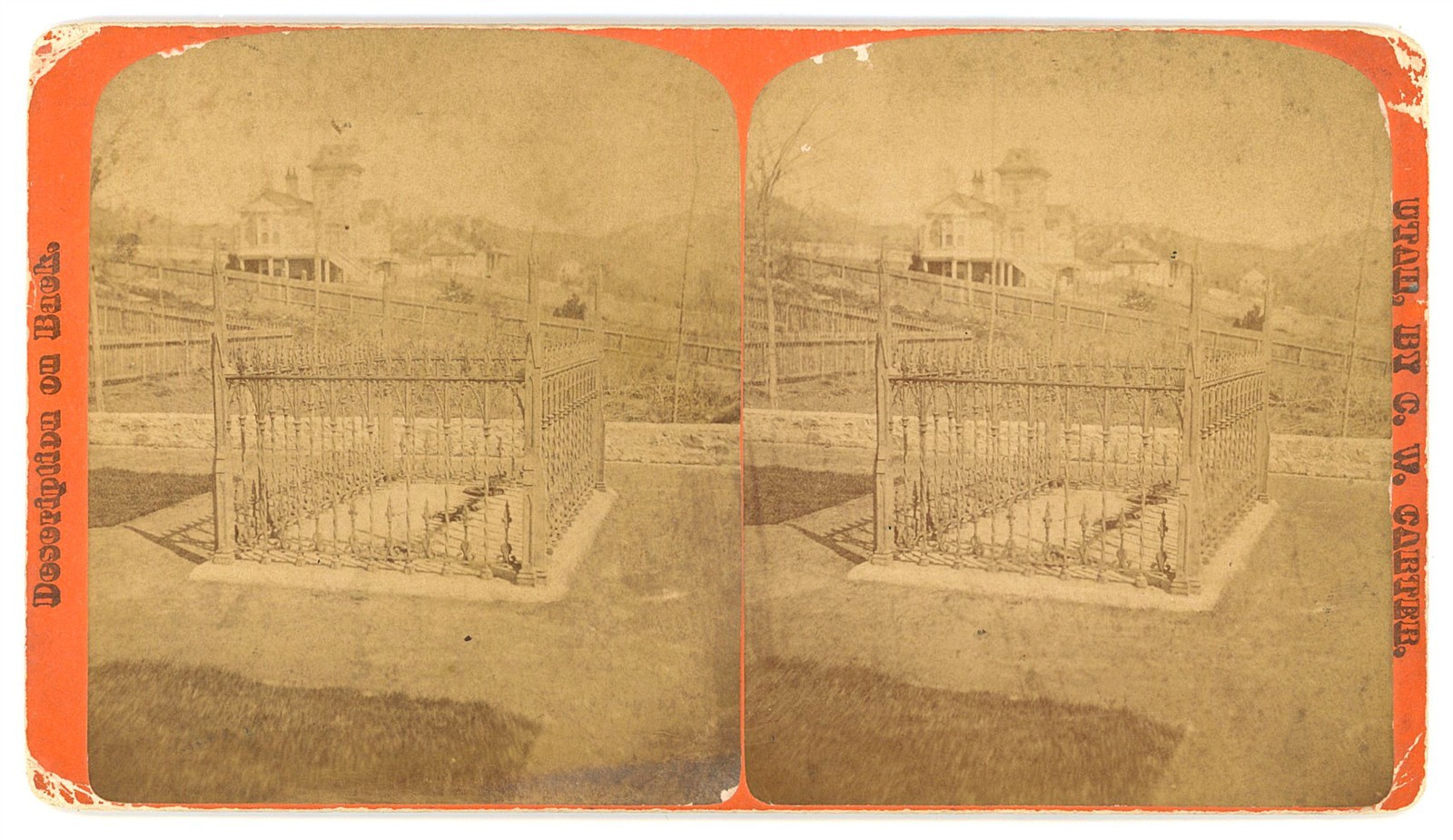 UTAH STEREOVIEW - Salt Lake City - Brigham Young Grave - CW Carter 1880s