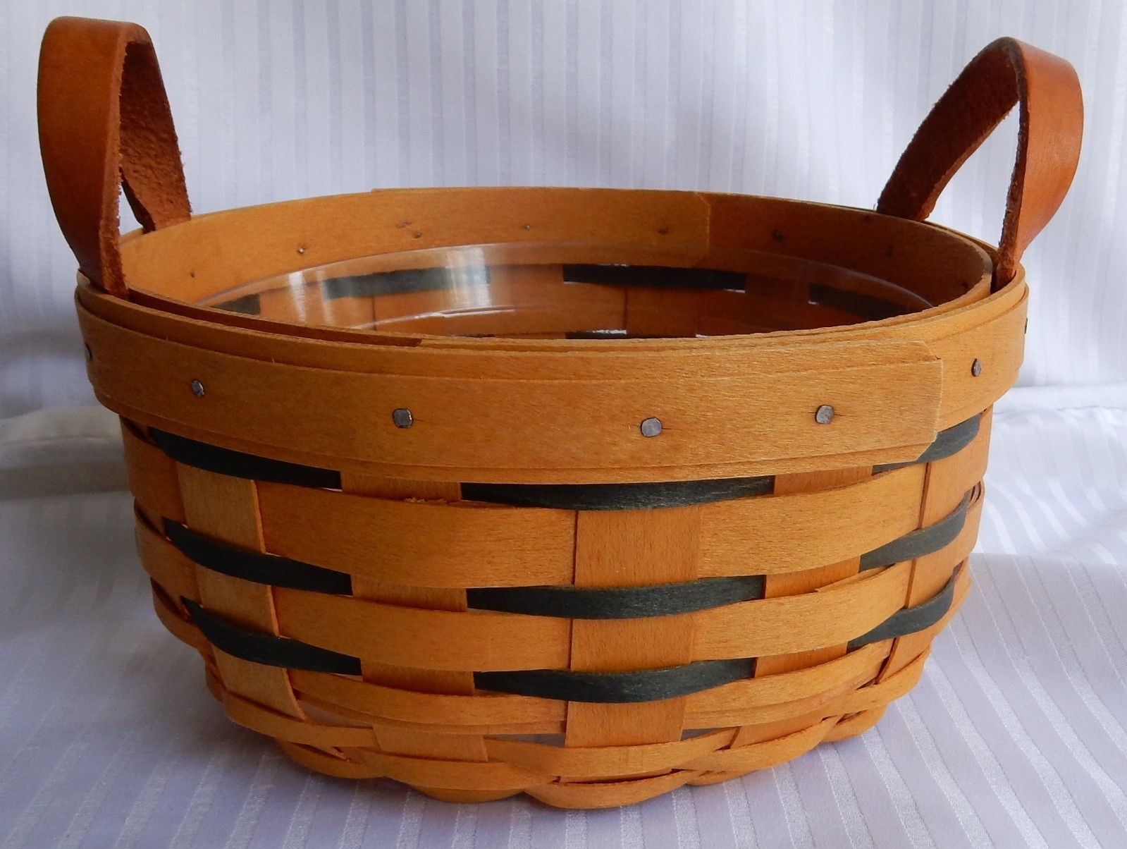 Longaberger 2001 Small Round Basket Leather Handles & Protector Insert