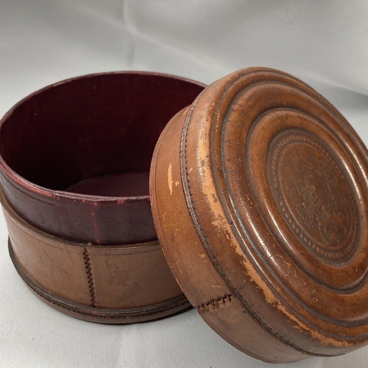 Vintage Italian Leather Box with Crest Hand Made Approximately 6in