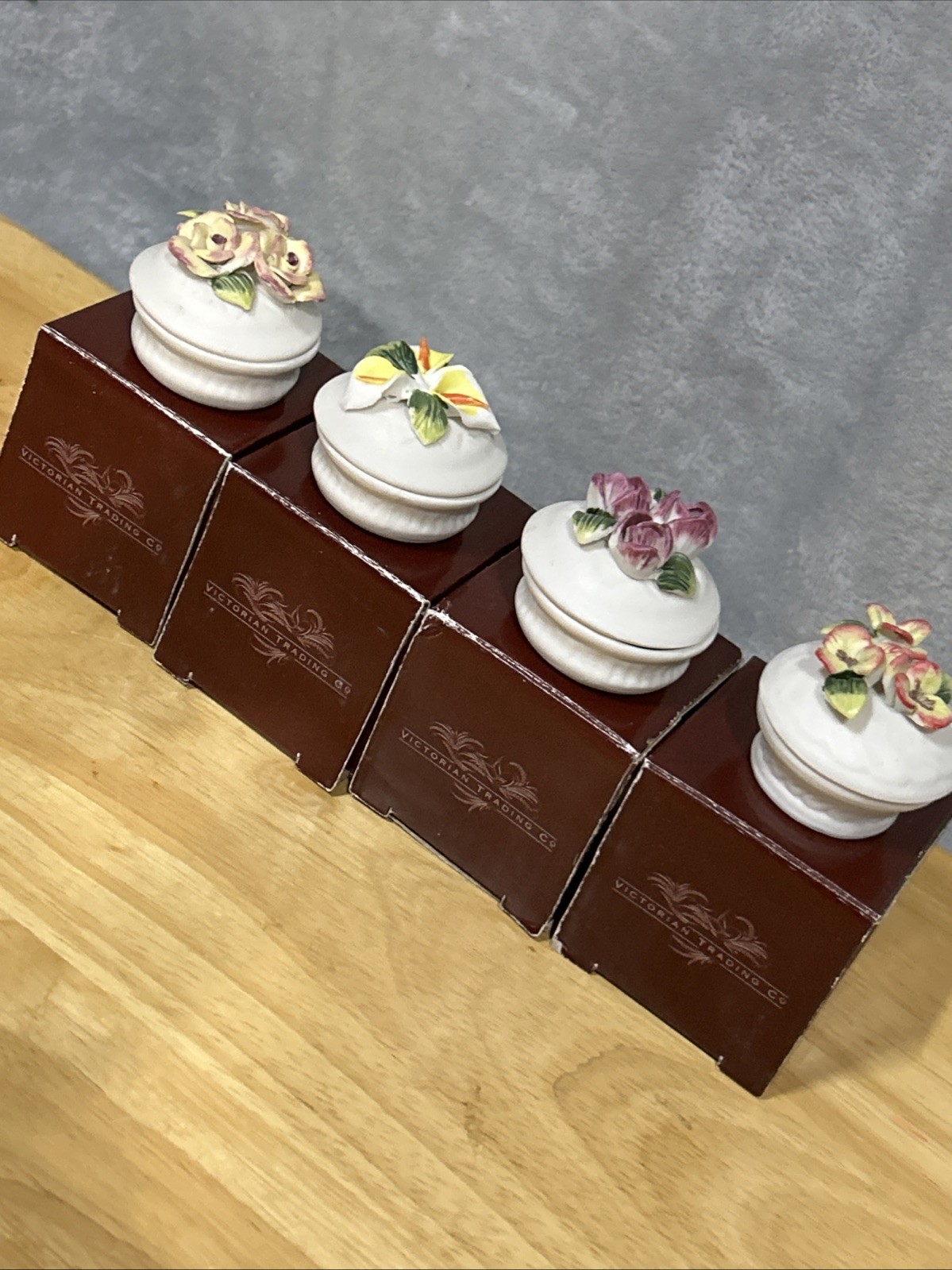 Victorian Trading Company Small Bisque Porcelain Trinket Boxes 4pc Victorian Trading Company Small Bisque Porcelain Trinket Boxes 4pc