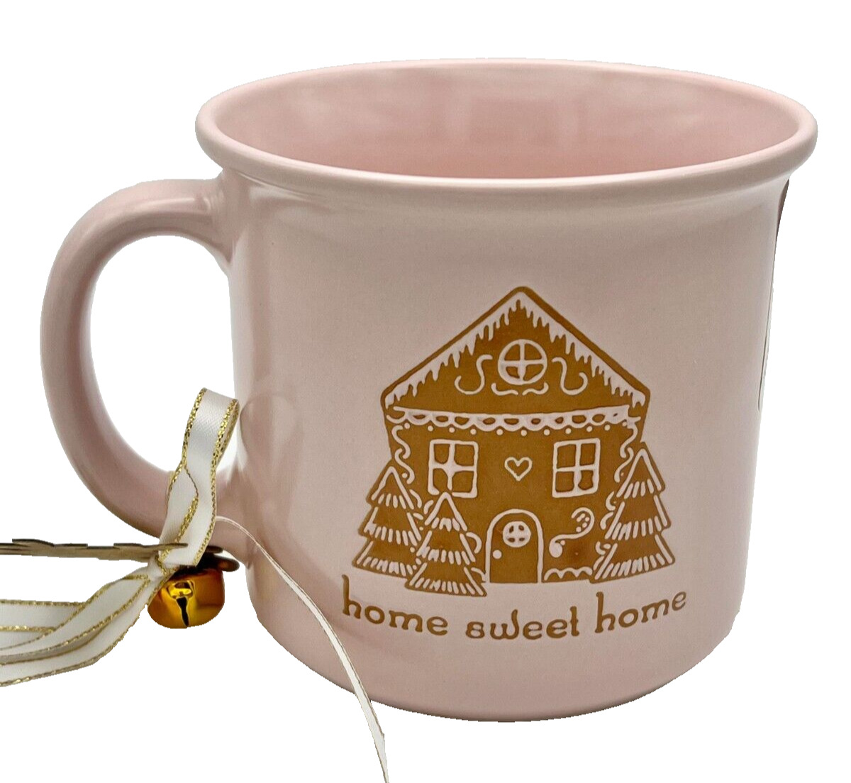 Holly & Joy Pastel Pink Christmas Gingerbread House Coffee Mug Home Sweet Home