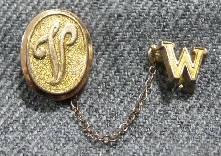 Vintage marked Klein 1/20 10K gold filled Letter V + letter M? or W? lapel pins