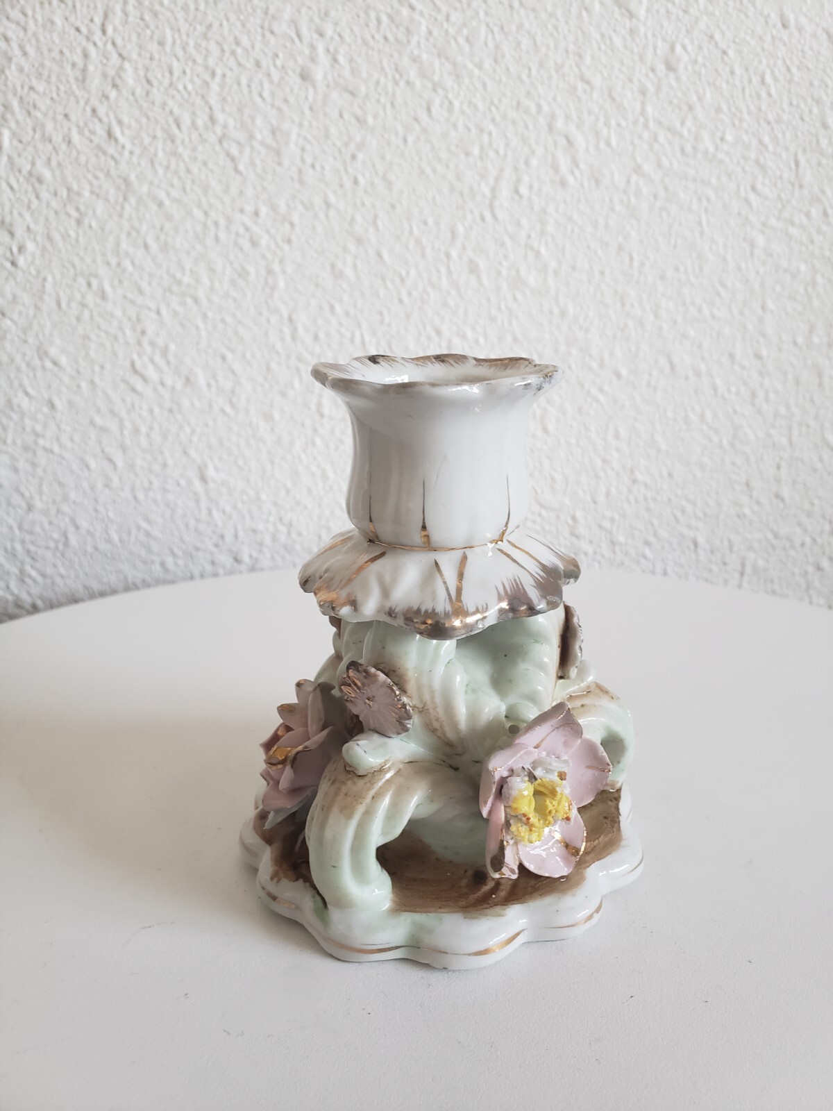 Vintage Walls Porcelain Candle Holder with Applied Flowers Vintage Walls Porcelain Candle Holder with Applied Flowers