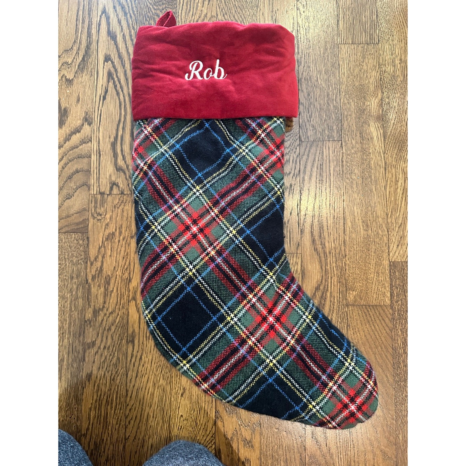 Pottery Barn Plaid Red Velvet Cuff Christmas Holiday Stocking Embroidered “Rob” Pottery Barn Plaid Red Velvet Cuff Christmas Holiday Stocking Embroidered “Rob”