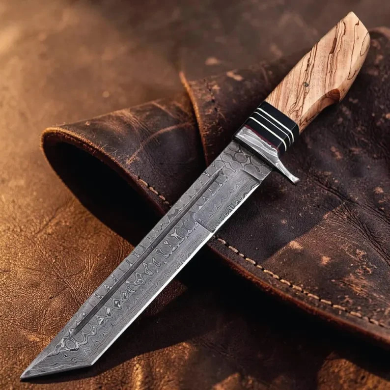 Handmade Damascus Tanto Knife Koa Wood Handle with Sheath Collectible men Gift