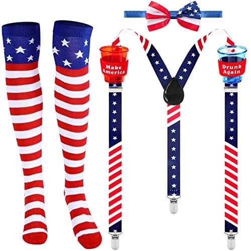 Syhood 4 Pieces Patriotic Accessories Set, Include Red White and Blue Syhood 4 Pieces Patriotic Accessories Set, Include Red White and Blue