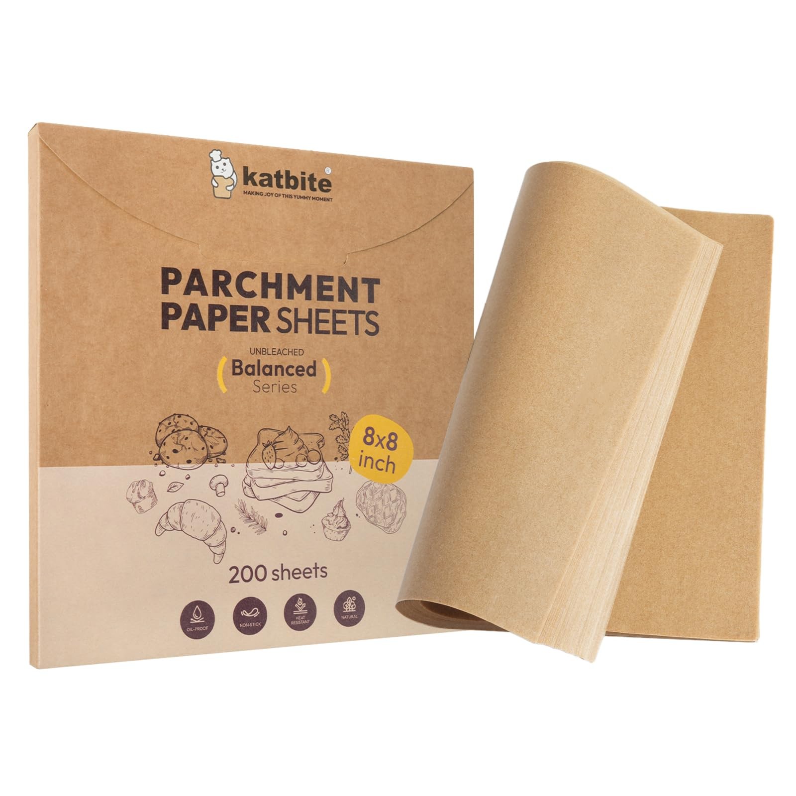 Katbite 200 Pcs Parchment Paper, 8 x 8 Inch Unbleached 8x8 200 Katbite 200 Pcs Parchment Paper, 8 x 8 Inch Unbleached 8x8 200