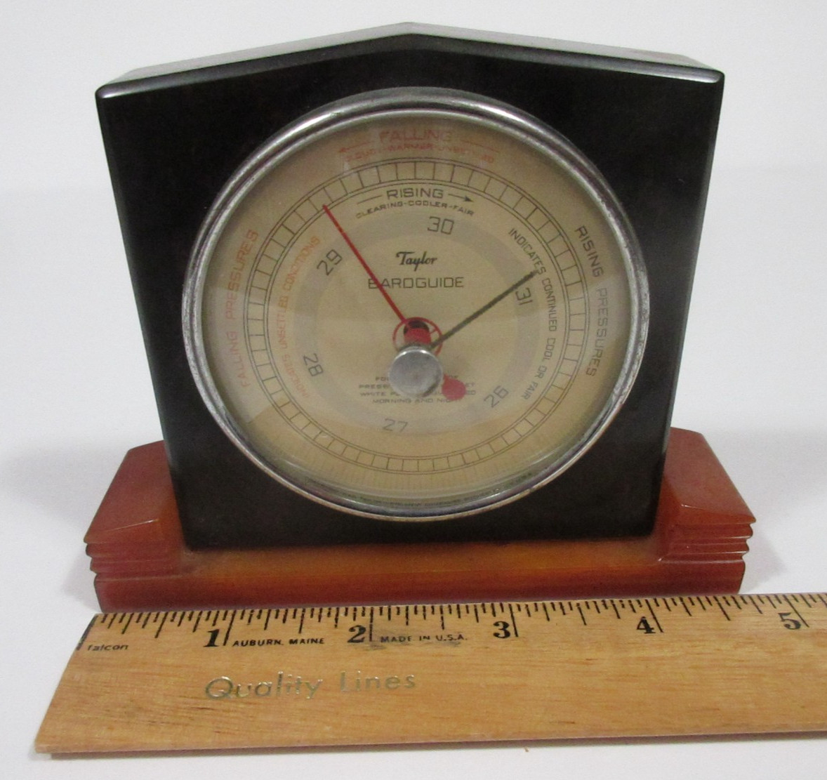 Vintage Art Deco TAYLOR BAROGUIDE Marbled Catalin Bakelite Barometer CLEAN