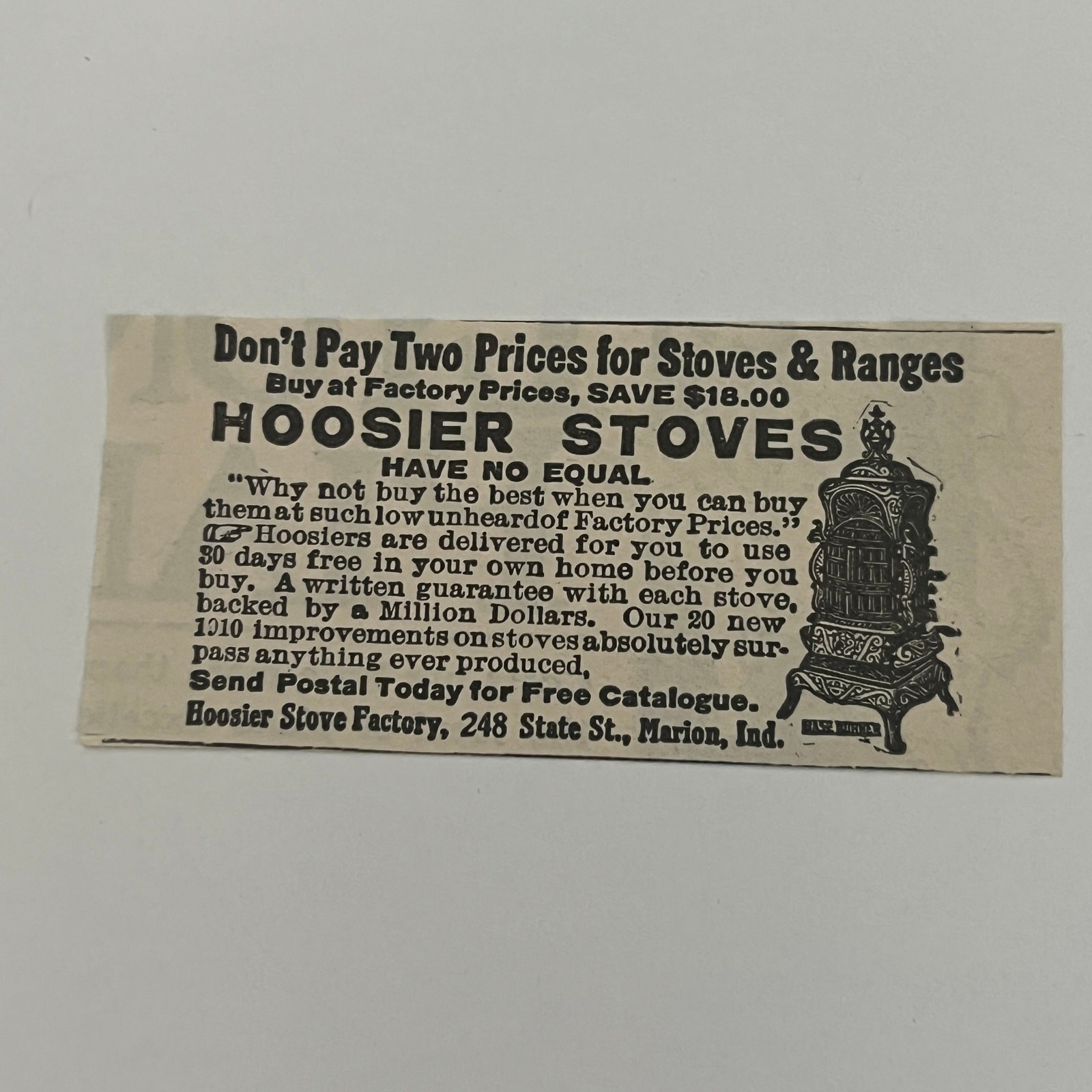 Hoosier Stove Factory Stoves & Ranges Marion IN 1909 Political Cartoon SAH7-S19