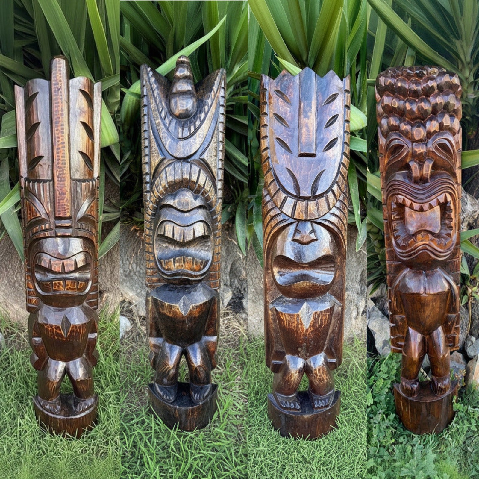 4 Set Hawaiian Tiki God Half Statue Set 39\ 4 Set Hawaiian Tiki God Half Statue Set 39\