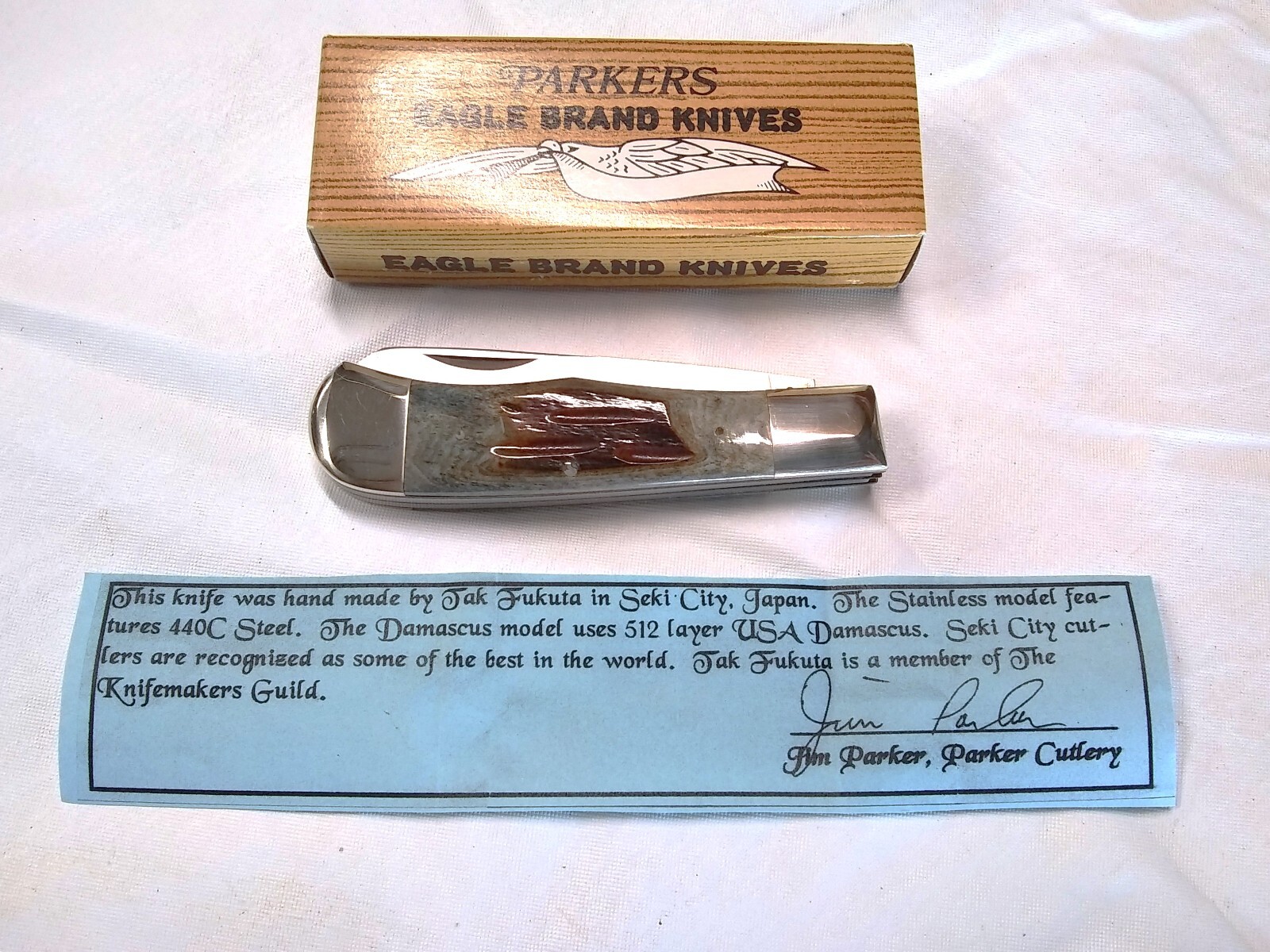 NOS Handmade Tak Fukuta Large Trapper Knife, 440C, 2nd Cut Stag, Parker, Seki NOS Handmade Tak Fukuta Large Trapper Knife, 440C, 2nd Cut Stag, Parker, Seki