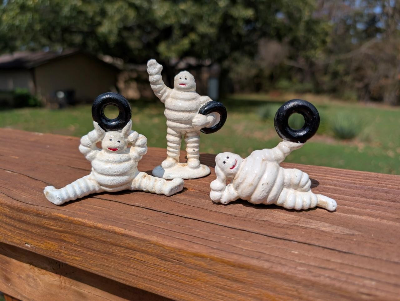 3 SMALL MICHELIN MAN CAST IRON FIGURINES TIRE ADVERTISING BIBENDUM GIVEAWAYS