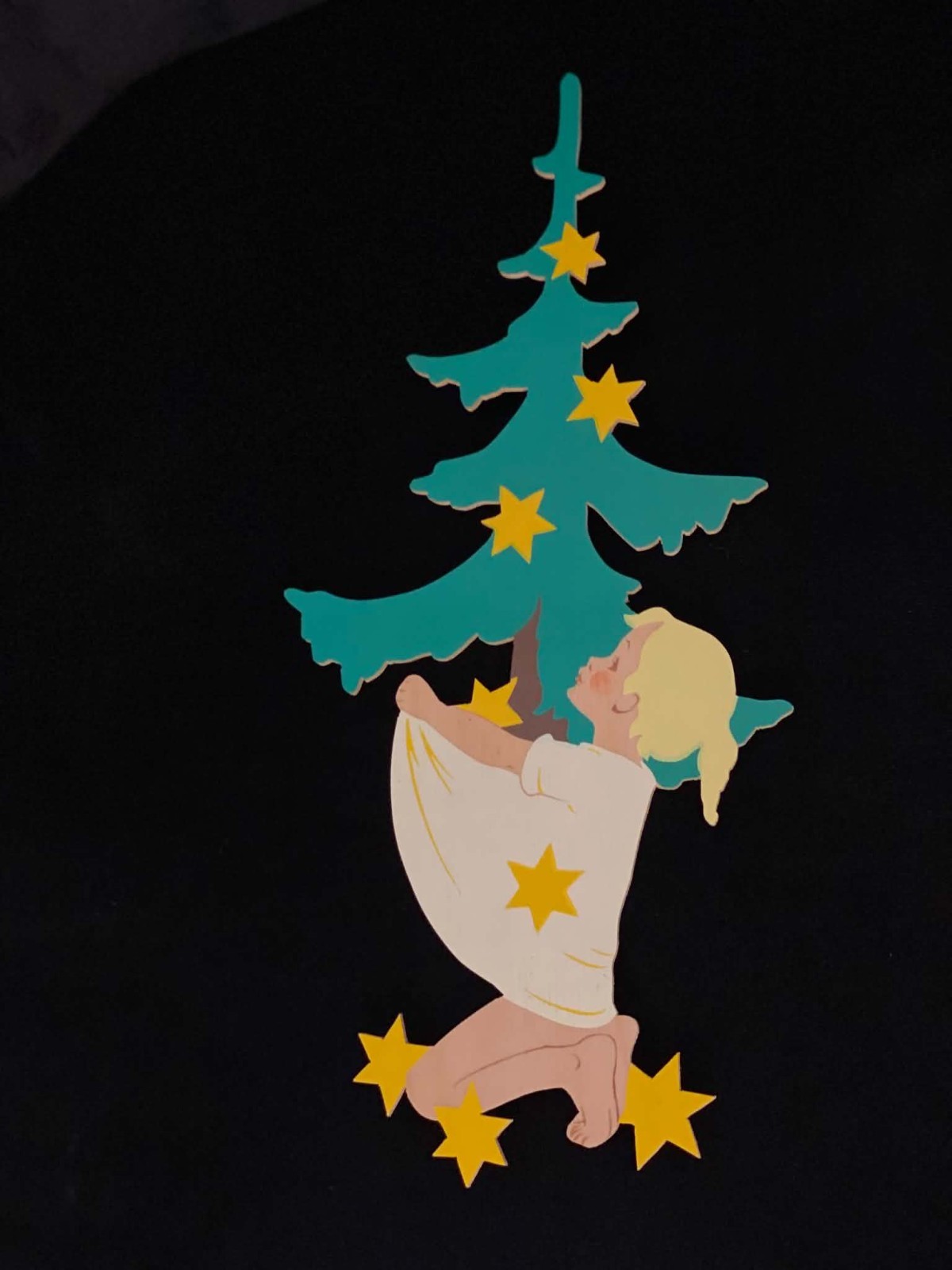 Vintage Wooden Wall Plaque Sterntaler The Star-Money Brothers Grimm Fairy Tale